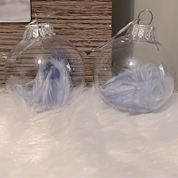 Light Blue Feather Shatterproof Ornament Pair - Picture 2 of 4